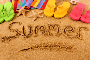 Brushing and flossing with summer routine